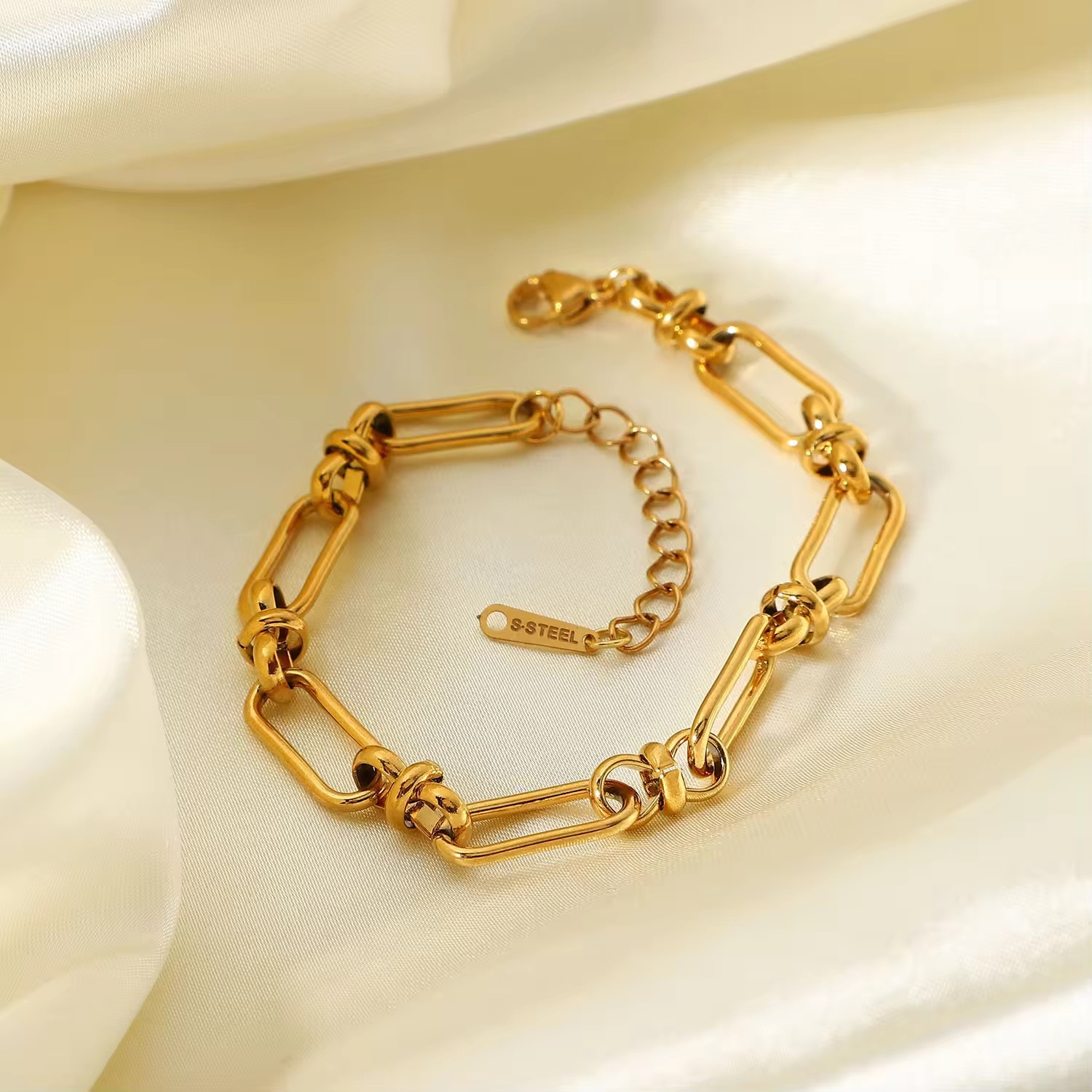 Flat Paperclip Rectangle Link Chain Bangles Tarnish Free  Chunky Chain Bracelet